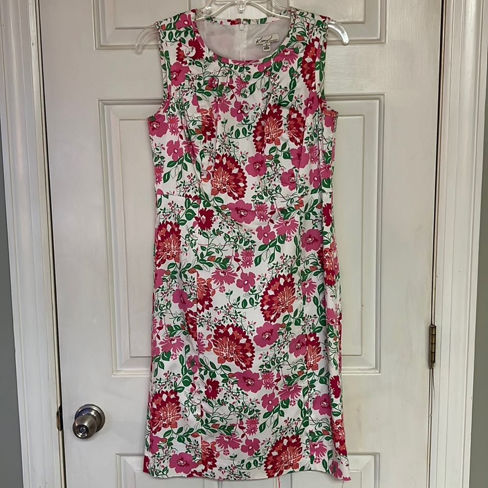 Green, pink and white dress